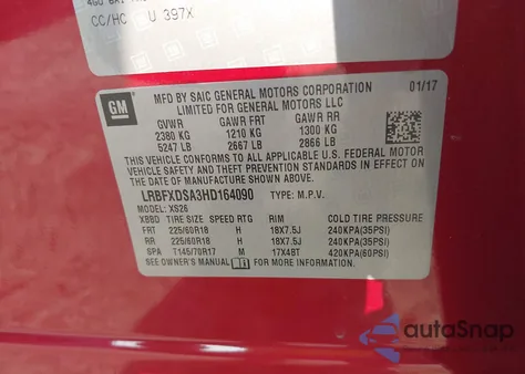 2017 Buick Envision Essence from USA, damaged, VIN LRBFXDSA3HD164090